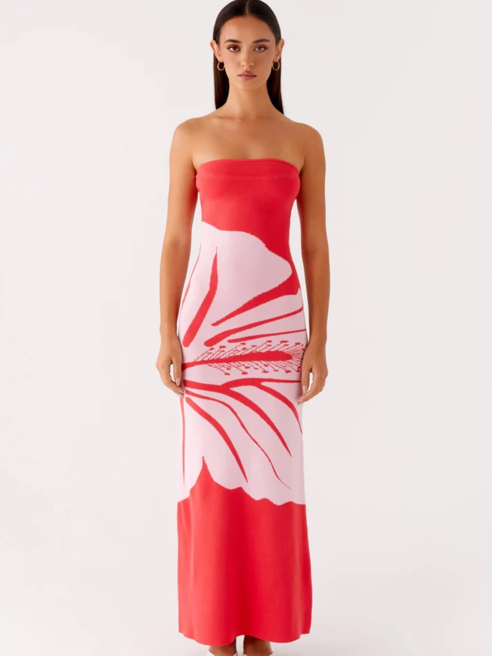 Peppermayo Jala Strapless Knit Maxi Dress - Red Floral NWOT M/L - Picture 1 of 4